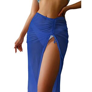 YILEEGOO Women Long Skirt Dress Solid Color Mesh Skirt Elasticated Waist Wrap See Though Maxi Skirts, Smooth Loose Skirt Dress Vintage Dress (Split Long Dress-Royal Blue, S)