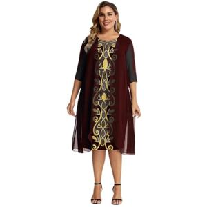 Ornrjfll Ladies Vintage Palace Style Tunic Dress for Women Plus Size Spring Summer Vestidos Red L