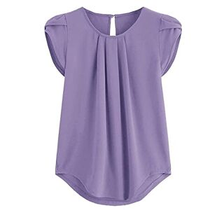 Christmas Sweatshirts For Women AMhomely Women Blouse Tops Casual Round Neck Shirt Flower Pleated Slim Print Short Sleeve Top Cute Going Out Tops Tunic Casual Plus Size Comfy Crewneck Sweatshirt, X4_purple, 10