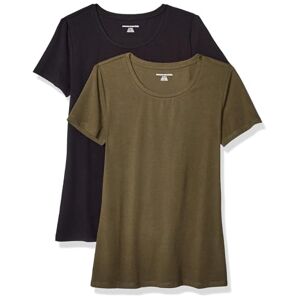 Amazon Essentials Women's Classic-Fit Short-Sleeve Crewneck T-Shirt, Pack of 2, Olive/Black, XS