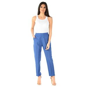 Fashion City C.O.F&#174; Ladies Half Elasticated Trouser Women's Stretch Waist Casual Office Work Formal Pull On Trousers Straight Leg Pants Bottoms with Pockets (Denim Blue, 10-25")
