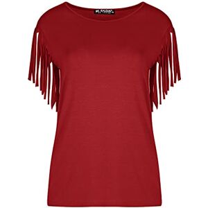 Women's Fashion Ladies Fringe Summer Loose Short Sleeve Blouse Casual Tassle Top T Shirt Wine Plus Size (UK 20/22)