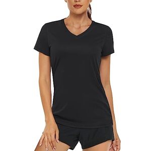 MAGCOMSEN Women's Summer V Neck T-Shirt Sun Protection Short Sleeve Tops Quick Dry Lightweight Sports Shirts Black