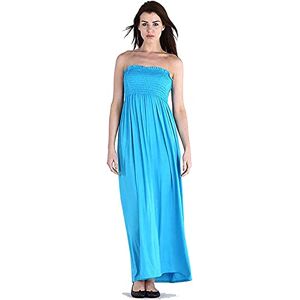 Purple Hanger New Womens Plain Long Strapless Elasticated Shearing Ladies Bandeau Shirred Boob Tube Summer Maxi Dress Turquoise Size 12 – 14