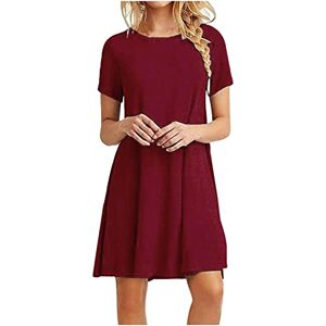 Ladies Round Neck Solid Color Casual Dress Short Sleeve Dating Boho Beach Loose Comfy Dress Summer Pleated Mini Dresses