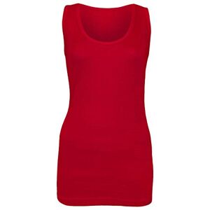 Womens Plain Vests Ladies Summer Casual Tops Stretchy Ribbed Camisole Style Muscle Gym Sports Rib Cami Long Vest Tank Tee Top Plus Size 10-28 (Red / 14)