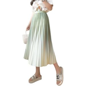 GerRit Skirt Elegant Tulle Gradient Midi Skirts Women Streetwear High Waist Elastic All Match A Line Skirts-green-m