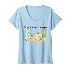Vintage Summer Happiness Is Being A Mommy Beach Womens Vintage Summer Happiness Is Being A Mommy Retro Beach V-Neck T-Shirt