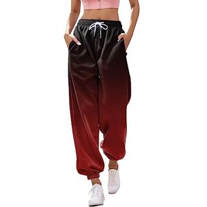 Ladies Summer Trousers Size 22 Sale Clearance Fashion Pants for Women Casual Gradient Print Bottom Sweatpants Pockets High Waist Sporty Gym Athletic Fit Jogger Pants Trousers (01-D-Wine, XL)