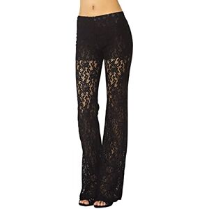 Erastone Limited iB-iP Women's Eyelet Lace Crochet Slim Fit and Flare Wide Leg Low Waist Trouser, Size: 12, Black