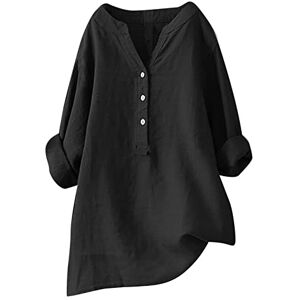 vohiko Tops for Women UK Summer Cotton Linen Blouse, Womens Button Down Shirt Long Sleeve Dress Shirts Wrinkle Free Collar Formal Dress V Neck Blouses Tops Black