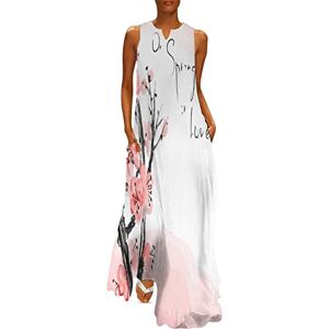 Songting Japanese Cherry Tree Blossom Women's Ankle Length Dress Slim Fit Sleeveless Maxi Dresses Casual Sundress L