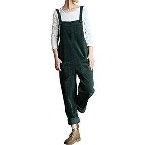 Petalum Womens Casual Corduroy Jumpsuit Retro Sleeveless Bib Overalls Dungarees with Pockets (Green, S)