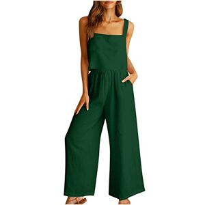 PRiME AMhomely Womens Two Piece Outfits Casual Suit Linen Shorts Sleeveless Cami Vest Top Crewneck T-Shirt and Wide Leg Pants Soft Comfy Tracksuit Trouser Suits Ladies Beach Lounge Wear Suits Green 5