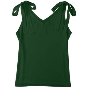 Generic Womens Sleeveless Tank Tops 2024 Fashion Tops Womens Silk Satin Tank Tops V Neck Summer Tank Shirt Ladies Sleeveless Blouses Camisole Formal Basic Women Tops 3 4 Sleeve Crop Top (Green, S)