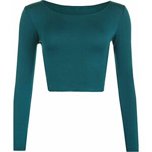Fairy Trends Ltd Womens Crop Long Sleeve T Shirt Ladies Short Plain Basic Round Neck Shirts Top 8-14 (Teal UK 8-10)