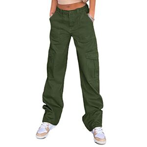 FeMereina Women's High Waist Cargo Jeans Flap Pocket Wide Leg Denim PantsVintage Relaxed FitBaggy Cargo Jeans Y2K Streetwear (Green, L)