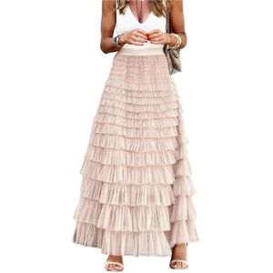 KOGORA skirt Women'S Pleated Long Skirt Elegant Mesh Lace Loose Skirt-P-L