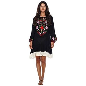 SHU-SHI - Embroidered Tunic Dress - for Women - Bohemian Bell Sleeves - Beach Cover-up - Black - Large