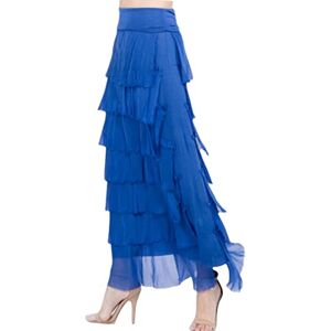 Alam Exclusive Women's Silk Skirt Dress Ladies Long Italian Layered Ruffle Frill Tiered Hight Waist Ladies Maxi Summer Holiday Beach Resort Wear Party (Royal Blue)