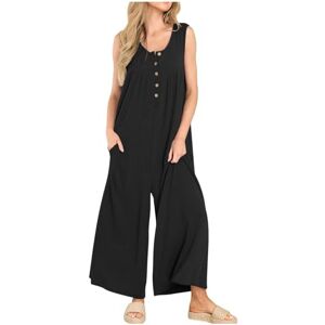 Bauzuoyo Women's Jumpsuit Summer Long Casual Scoop Neck Short Sleeve Plain Playsuit Trouser Suit Party Wedding Festive Elegant Jumpsuit Romper 2024 New Models Casual Trouser Suit Leisure Suit, black,