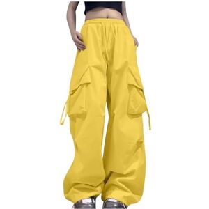 Generic T-826 Mustard Yellow Wild Cargo Pants for Women Summer Fall Loose Fit High Waisted Flared Wide Leg Straight Leg Plain Long Boot Cut Leg Pants Ladies 2024 Clothes Trendy L