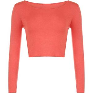 Fairy Trends Ltd Womens Crop Long Sleeve T Shirt Ladies Short Plain Basic Round Neck Shirts Top 8-14 (Coral UK 8-10)