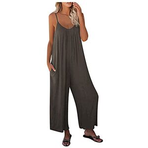 Briskorry Jumpsuits for Women Spaghetti Straps V Neck Jumpsuit Summer Elegant Plain Romper Baggy Sleeveless Playsuit Oversized Backless Summer Trousers Wide Jumpsuits