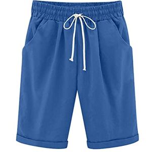 Generic Shorts Man Women's Summer Cotton Trousers Plus Size High Waisted Shorts Lacing Beach Workout Pocket Five Point Pants Retro Shorts, darkblue, M