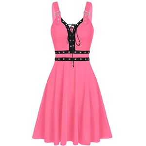 Dresses For Women Uk 0317b50788 Steampunk Dress Summer Mini Dress Goth Dress Sleeveless Dresses for Women UK Plus Size Dresses Bandage Dress Asymmetrical Dress Punk Tie Slip Dress Cool Solid Hem Camisole Dress Pink XL