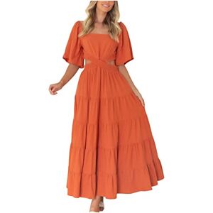 Dresses For Women Uk 0301a73414 FunAloe Dresses for Women UK Short Sleeve Dresses Vintage Dresses Boho Dress Maxi Dresses UK V Neck Dress Women Open Waist Cross Elastic Dress Open Waist Crossover Elastic Dress Orange