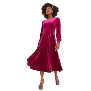Joe Browns Women's Puff Sleeve Full Skirt Velvet Midi Dress, Pink, 14