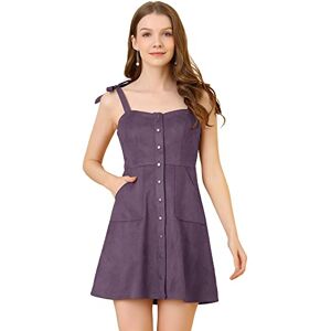 Allegra K Women's Overalls Faux Suede a Line Short Pinafore Button Up Overall Dress Grey Purple M-12