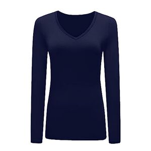 Aj Fashion Womans T Shirt New Ladies Tops Long Sleeve V Neck Basic Casual Tshirts UK Plus Size 8-26 Navy Blue