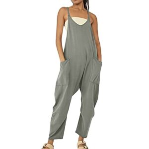 Gyaimxfu Women's Sleeveless Strappy Jumpsuit Summer Stretch Casual One-Piece Dungarees Pockets Gradient Colour/Solid Colour Sleeveless Bib Shorts Women's Short Wide Trouser Leg Playsuit Romper, gray,