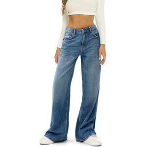 Femereina Women Y2K Low Waisted Pants Graphic Stars Patterned Wide Leg Denim Jeans Straight Casual Loose Baggy Trousers Vintage E-Girl Streetwear (B-Blue, L)