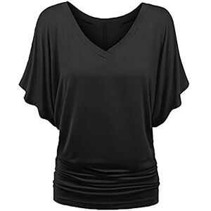 Clearance,Sale,Cheap CSHU T Shirts Women Summer Casual Solid Short Sleeve Classic Batwing Sleeve Blouse V-Neck Loose Tunic Tops Plus Size Black, M