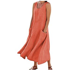 Hawaiian Fancy Dress Women Womens Crew Neck Plain Sleeveless Cotton Linen Dresses with Pockets Loose Tank Dresses Basic Beach Dresses Elegant Summer Dresses Maxi Dresses for Women UK