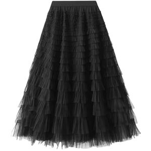 JIEZM skirt Tutu Cake Skirts Women Elegant Cascading Ruffles A Line Long Skirts Female Casual Elastic Waist Party Lace Skirt-a-l