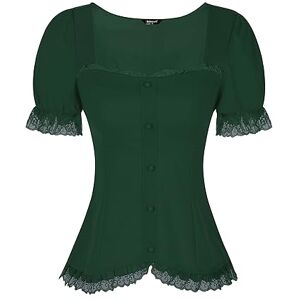 Allegra K Victorian Shirt for Women's Sweetheart Neck Puff Short Sleeve Lace Up Gothic Blouse Dark Green L