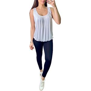 Crazy Fashion Women Summer Vests Racer Relaxed Ruched Hem Sleeveless Bubble Elasticated Camisole Round Neck Plus Size Vest Top Ladies Casual Plain Tops White UK 8-14