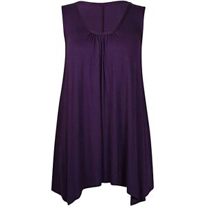 Elum New Womens Summer Hanky Top Ladies Asymmetric Hanky Hem Vest Top Swing Gathered Scoop Neck Uneven Hem Tunic Flared Loose top UK Sizes 8 10 12 16 20 24 26 Purple