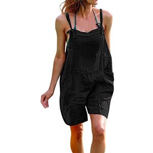 SIGOYI Linen Dungarees Shorts Womens Baggy Short Jumpsuit Sleeveless Overalls Plain Casual Romper Playsuit Black