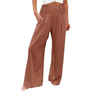 Splrit-Man Women's Linen Trousers Solid Loose Summer Trousers with Pockets High Waist Cotton Linen Palazzo Trousers Straight Lightweight Yoga Pants for Women Casual Capri Trousers Ladies Trousers