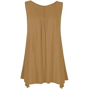 Women Loose Fit Ruched Hanky Hem Plain Jersey Tunic Blouse Sleeveless Flared Vest Swing Top Plus Sizes 8-26 UK