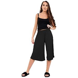 STAR FASHION Ladies Culottes Palazzo Shorts Wide Leg Flared Elasticated Stretchy Loose Short Trousers Pants Casual Womens 3/4 Length Plain Culottes Shorts 8-26 Black