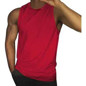 Generic Tank Top Mesh Men's Summer Plain Vest Fashion Casual Vintage Wash Sleeveless T-Shirt Vest Top Men's Undershirt with Lace, red, XL