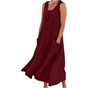 LUSHAasd Linen Dresses for Women UK Clearance 2024 Comfort Casual Sleeveless Round Neck Maxi Dress with Pockets Spring Summer Cotton Linen Long Dresses Oversized Hawaiian Beach Dress Outfits