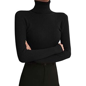 Generic Long Sleeve Top Womens Turtleneck Long Sleeved Leggings Autumn Winter 2022 Tight Knit Sweater with A Slim Black Pullover Underneath The Lapel Duds Women Plus Size (Black, One Size)