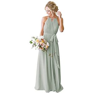 Beach Maid of Honor Gowns Elegant Long Halter Pleated Flowy Ruffles Evening Party Dresses for Women Sage Green UK6